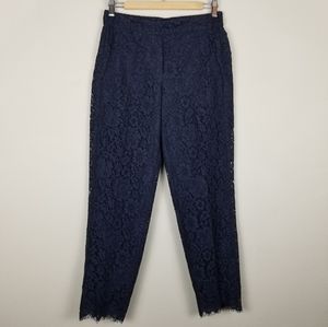 J Crew Blue Pull On Lace Ankle Dress Pants